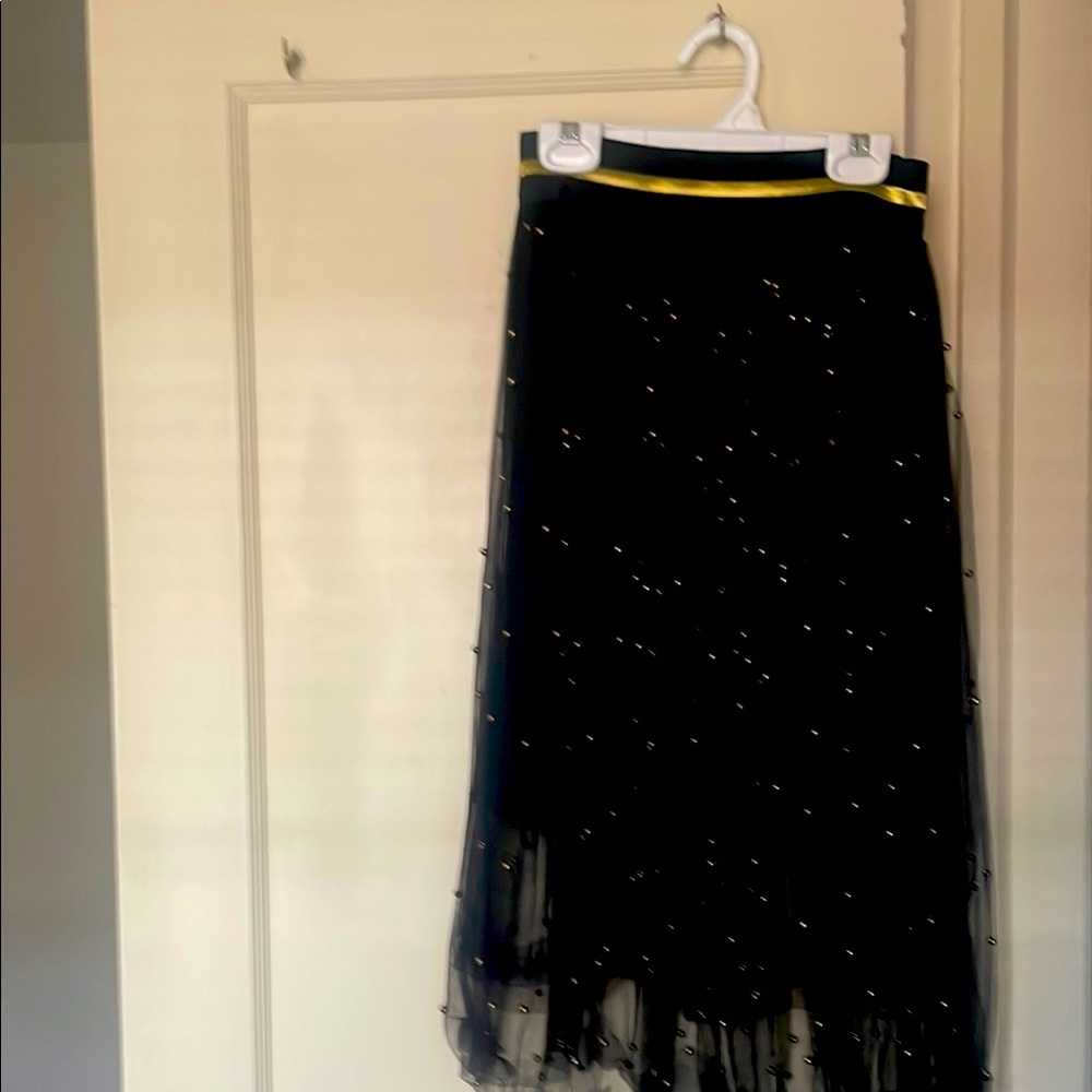 Black Tulle Skirt with Gold Beads